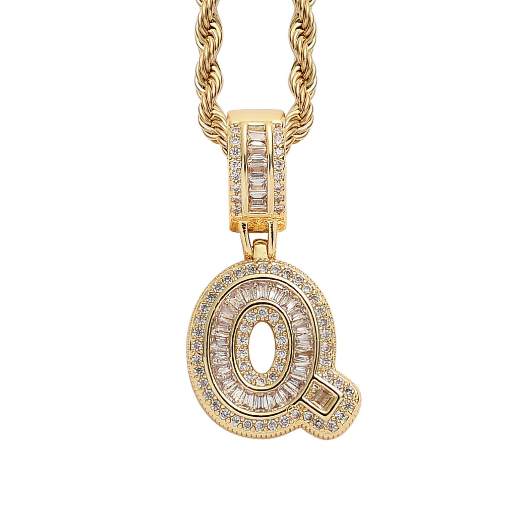 Baguette Iced A to Z Letters Pendants in 14K Gold - Image 22