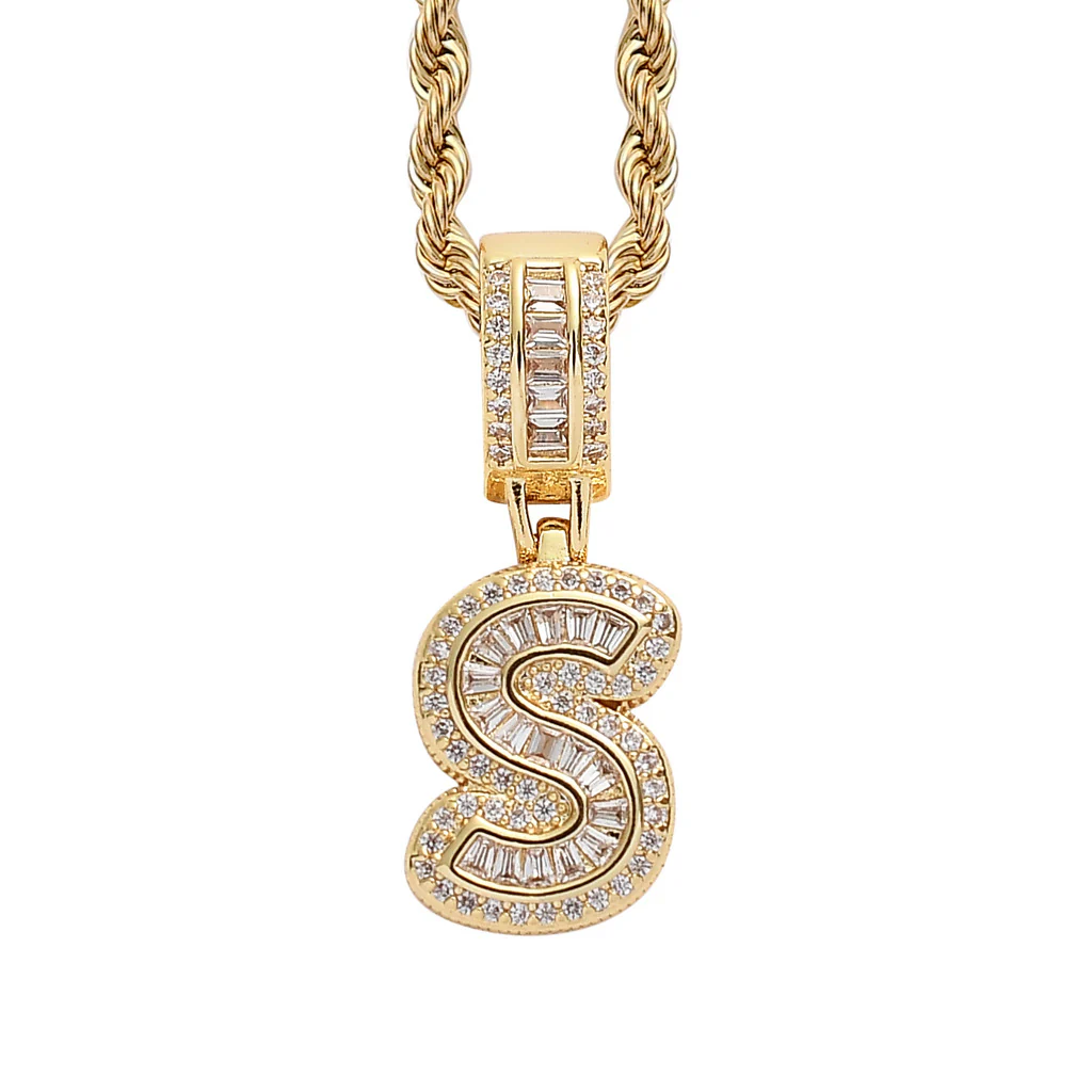 Baguette Iced A to Z Letters Pendants in 14K Gold - Image 24