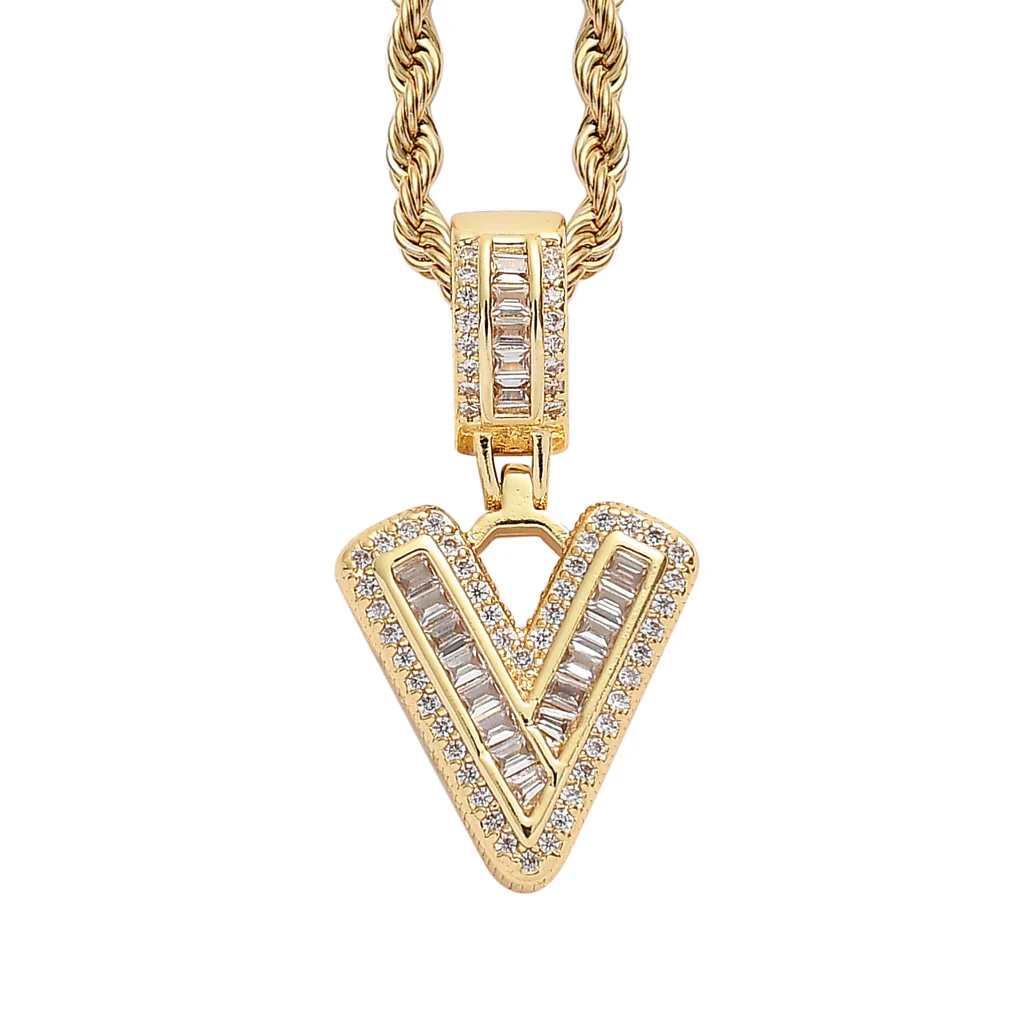 Baguette Iced A to Z Letters Pendants in 14K Gold - Image 27