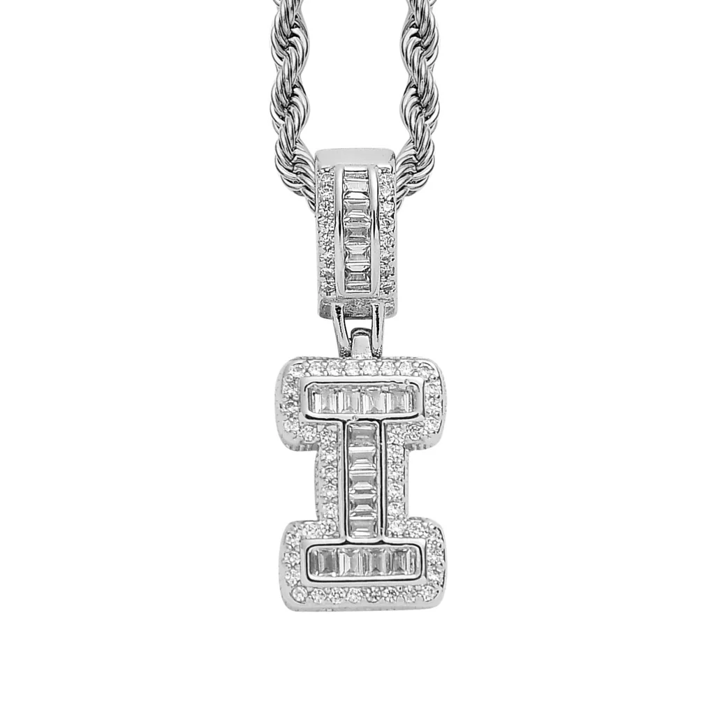 Baguette Iced A to Z Letters Pendants in White Gold - Image 13