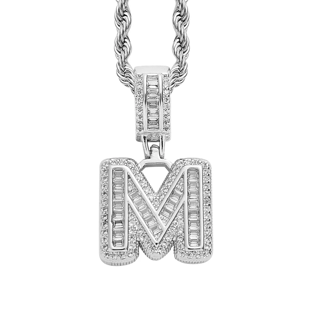 Baguette Iced A to Z Letters Pendants in White Gold - Image 17
