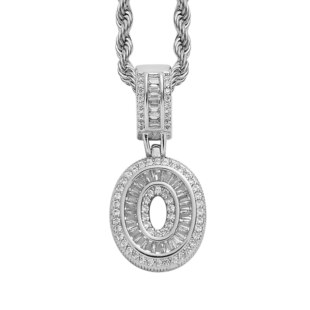 Baguette Iced A to Z Letters Pendants in White Gold - Image 19