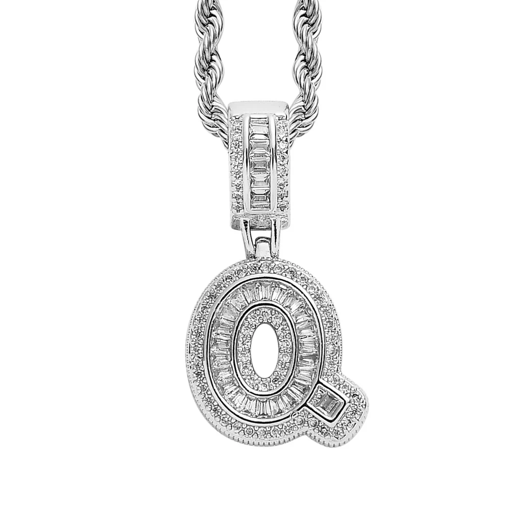 Baguette Iced A to Z Letters Pendants in White Gold - Image 21
