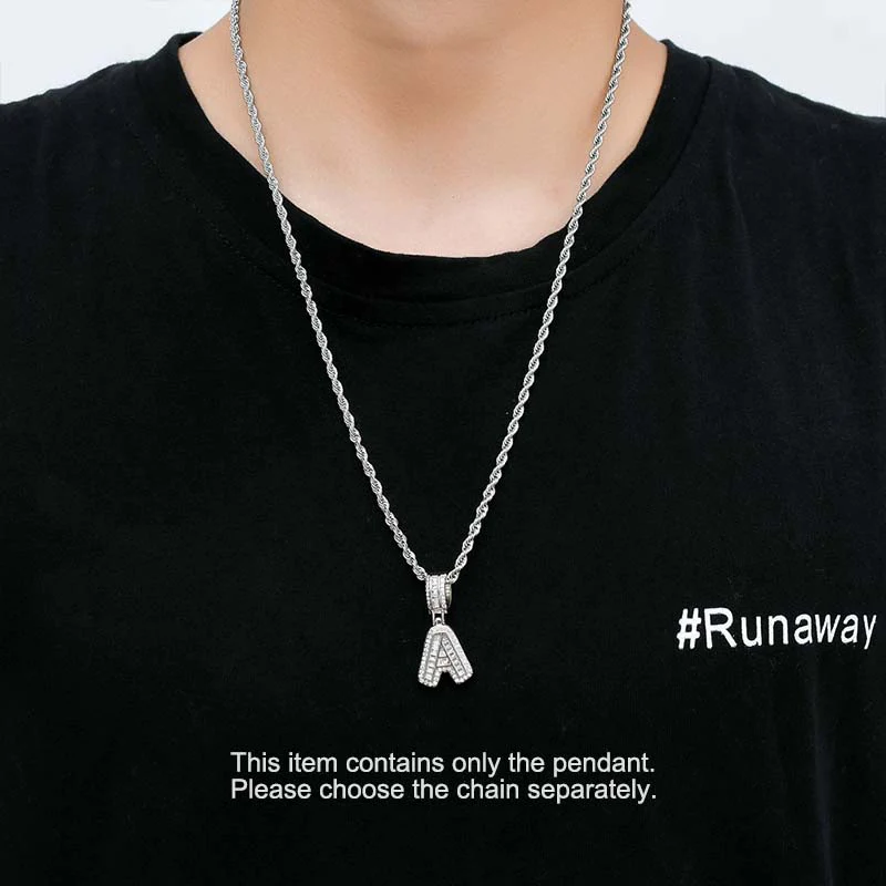 Baguette Iced A to Z Letters Pendants in White Gold - Image 3
