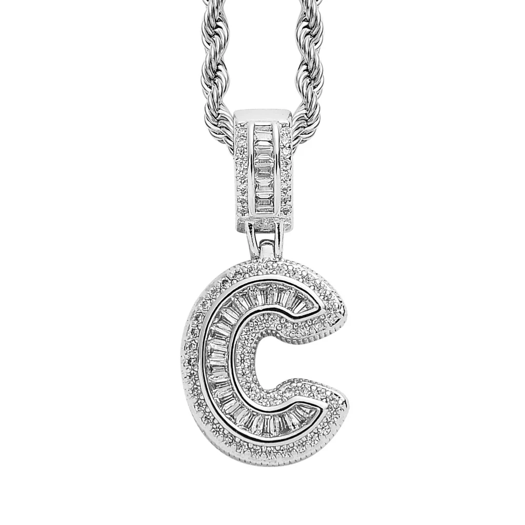 Baguette Iced A to Z Letters Pendants in White Gold - Image 7