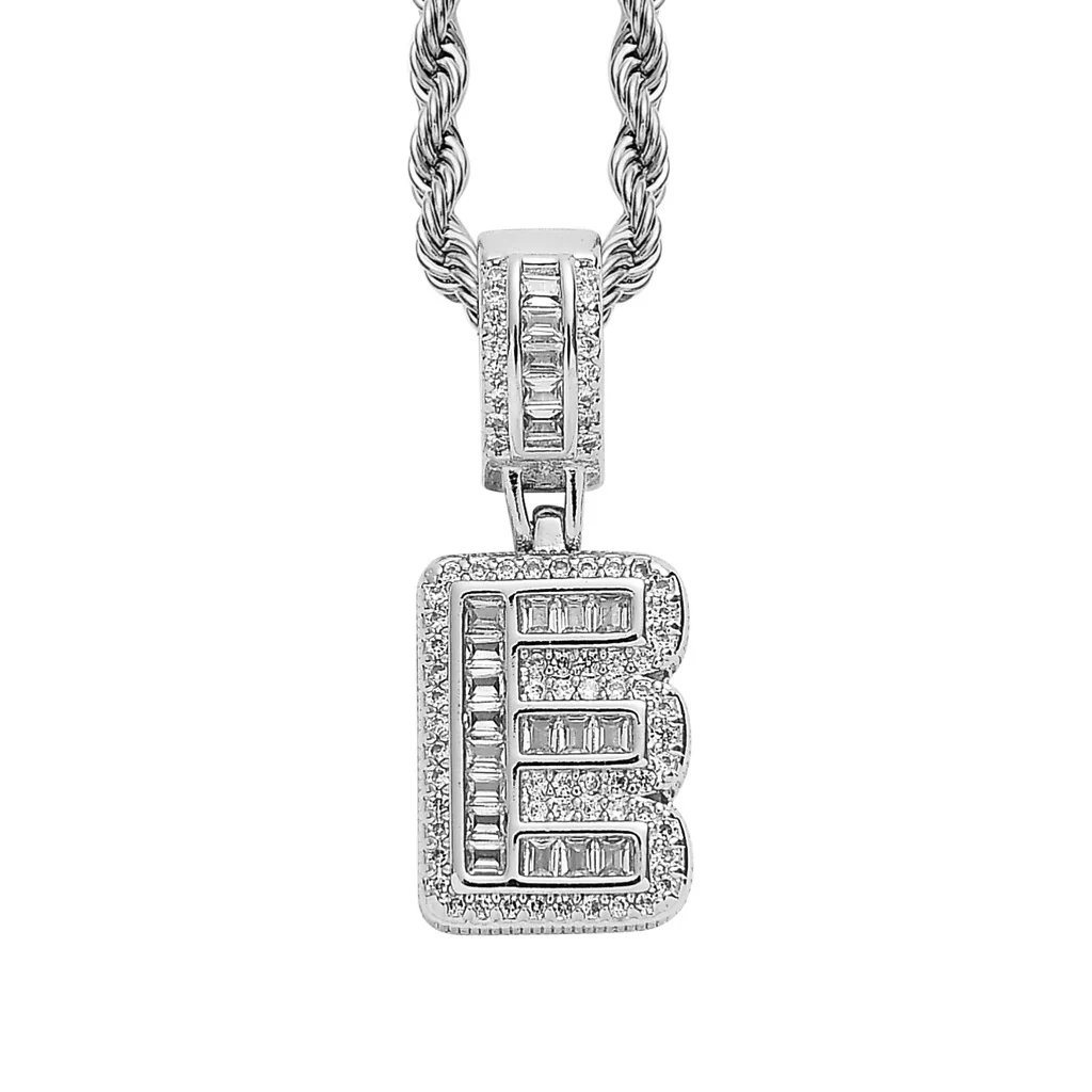 Baguette Iced A to Z Letters Pendants in White Gold - Image 9